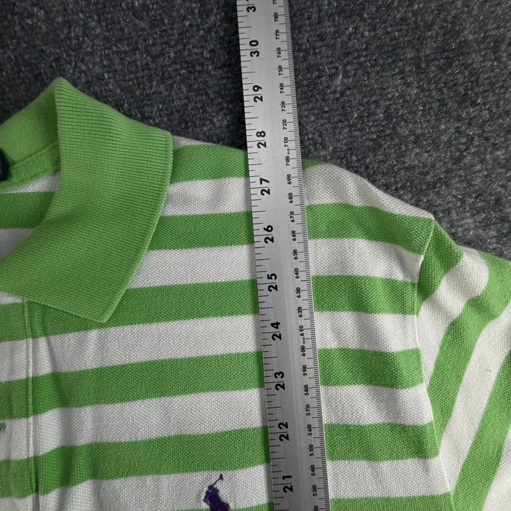 Polo Ralph Lauren Mens Green White Striped Short Sleeve Polo Shirt Large Logo